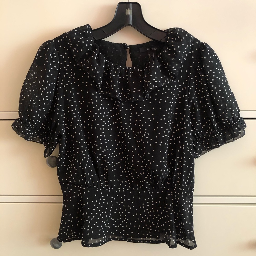 Navy polka dot top